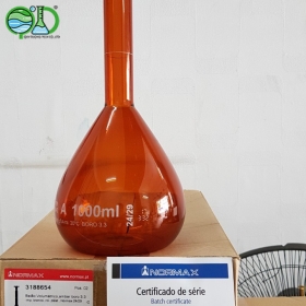 Volumetric flasks, NORMAX® amber glass, class A, with PE stopper